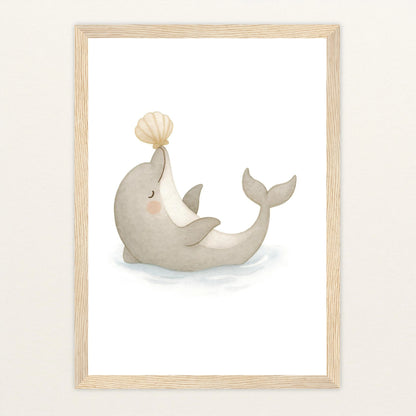 Dora der Delfin - Motiv: "Muschel" Poster mit Holzrahmen von tinylearner