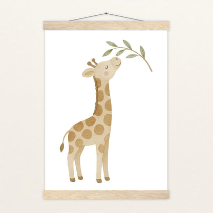 Greta die Giraffe - Motiv: "Blätter" Poster mit Leisten von tinylearner