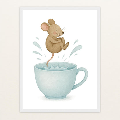 Mimi die Maus - Motiv: "Pool" Poster mit Holzrahmen von tinylearner