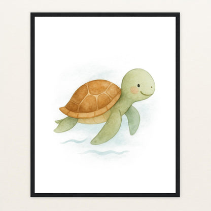 Sora die Schildkröte Poster mit Holzrahmen von tinylearner