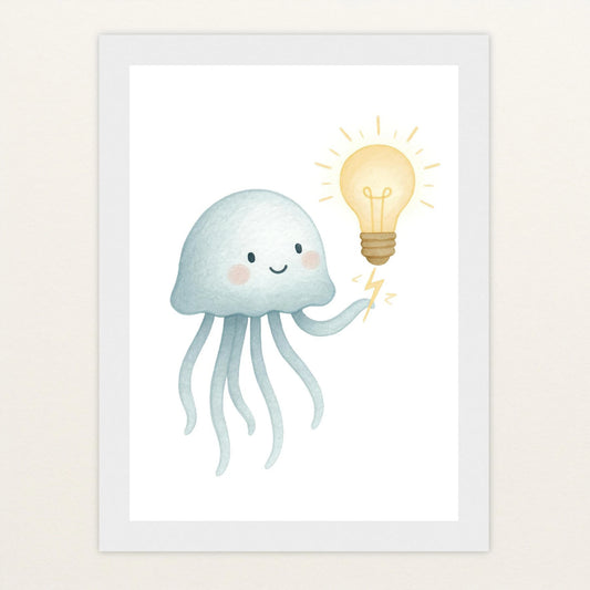 Quinn die Qualle - Motiv: "Glühbirne" Poster mit Holzrahmen von tinylearner