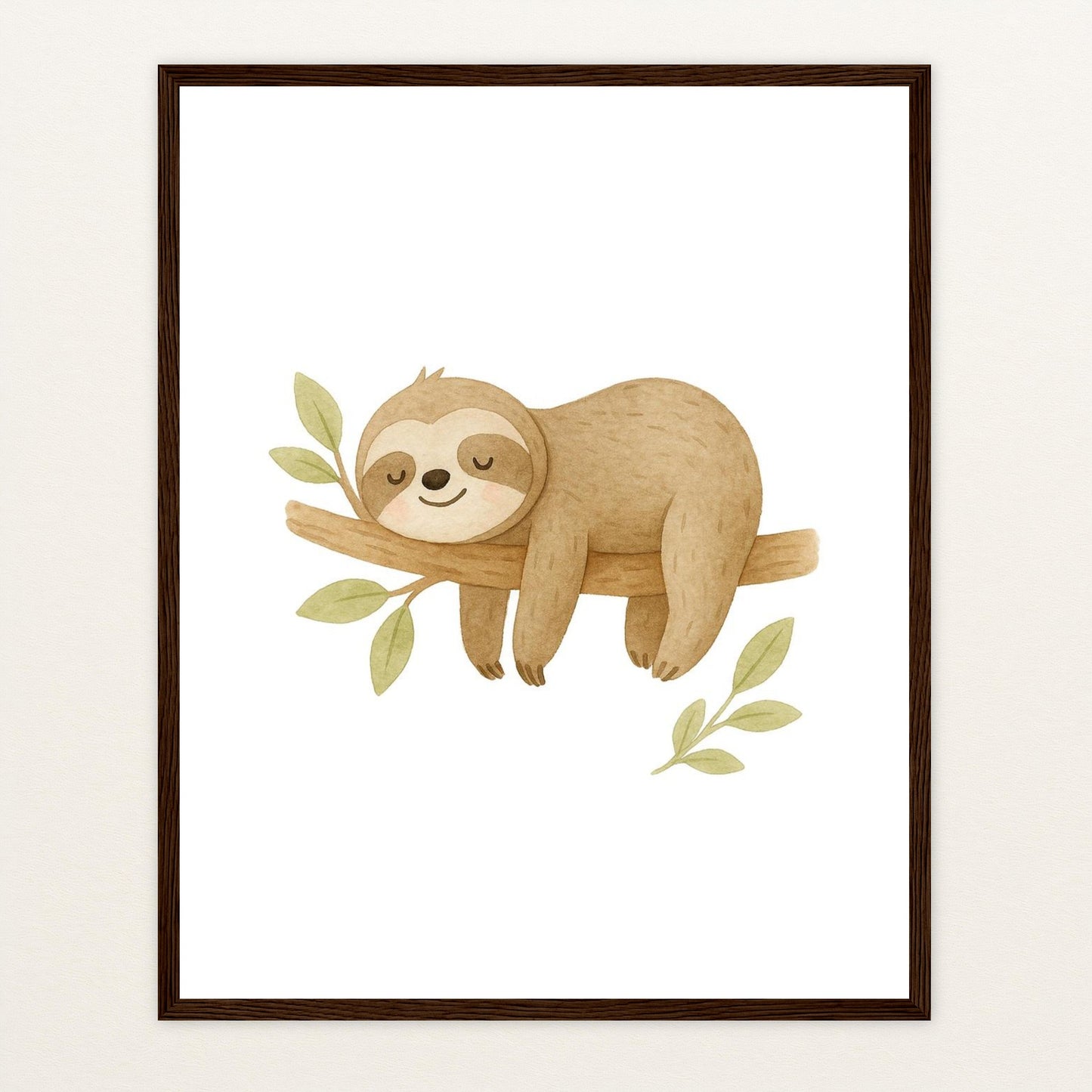 Fred das Faultier Poster mit Holzrahmen von tinylearner