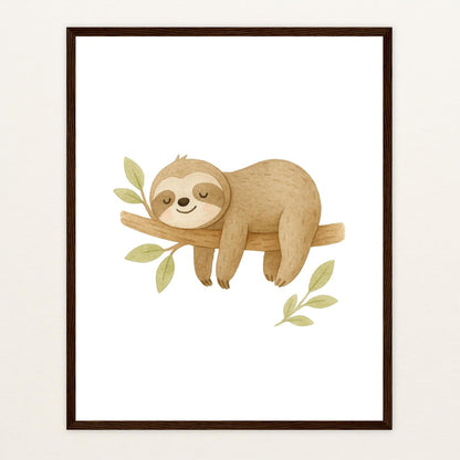 Fred das Faultier Poster mit Holzrahmen von tinylearner