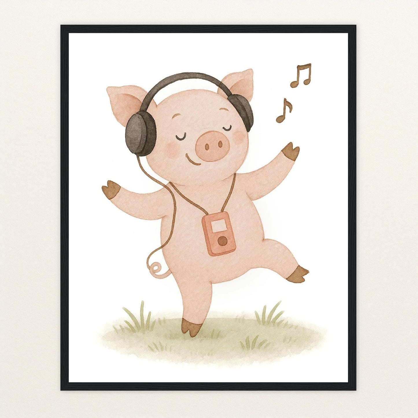 Susi das Schwein - Motiv: "Musik" Poster mit Holzrahmen von tinylearner