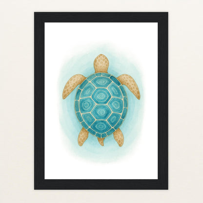 Sora die Schildkröte - Motiv: "Treiben" Poster mit Holzrahmen von tinylearner