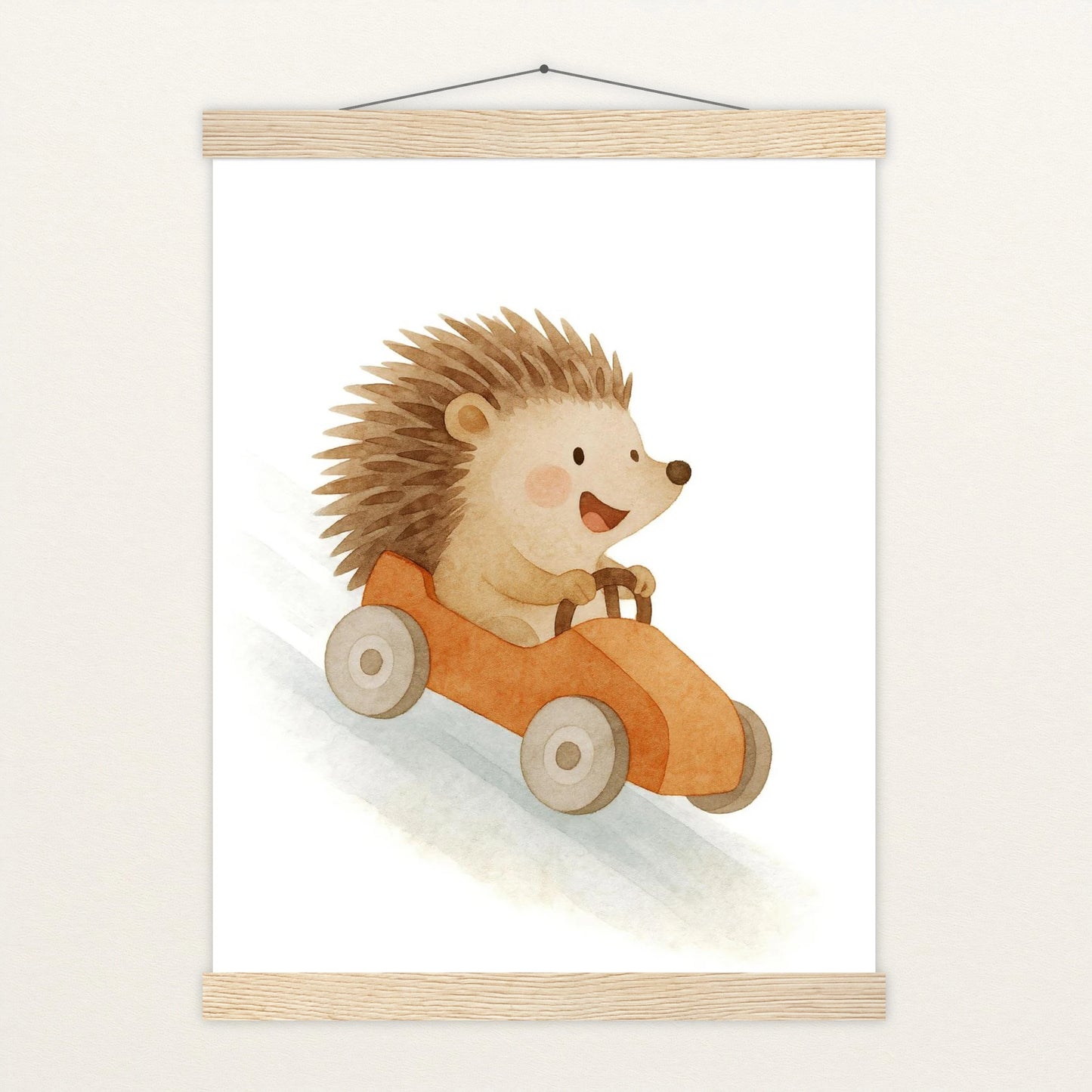 Iggi der Igel - Motiv: "Rennwagen" Poster mit Leisten von tinylearner