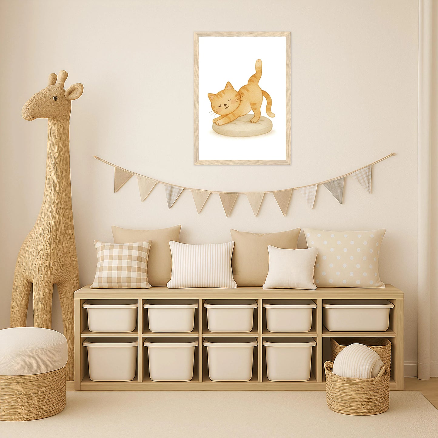 Kira die Katze - Motiv: "Yoga" Poster mit Holzrahmen von tinylearner