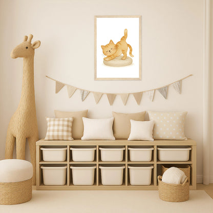 Kira die Katze - Motiv: "Yoga" Poster mit Holzrahmen von tinylearner