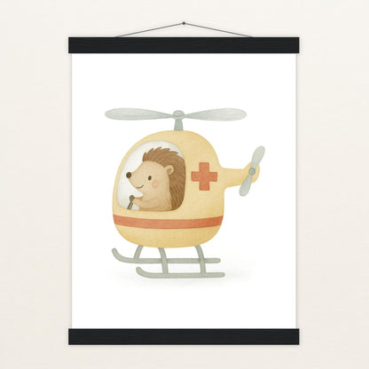 Iggi der Igel - Motiv: "Rettungshubschrauber" Poster mit Leisten von tinylearner