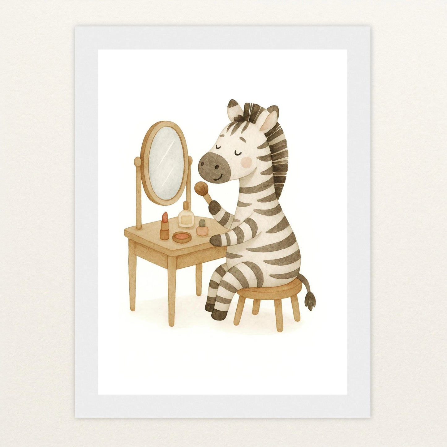 Zinni das Zebra - Motiv: "Schminken" Poster mit Holzrahmen von tinylearner
