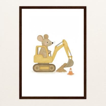 Mimi die Maus - Motiv: "Bagger" Poster mit Holzrahmen von tinylearner