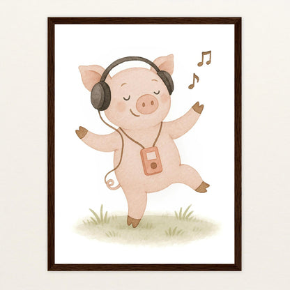 Susi das Schwein - Motiv: "Musik" Poster mit Holzrahmen von tinylearner