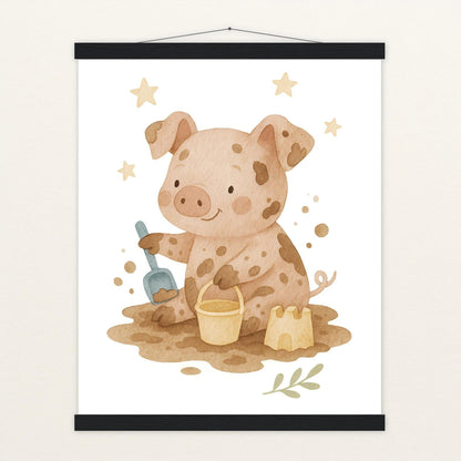 Susi das Schwein - Motiv: "Sandkasten" Poster mit Leisten von tinylearner