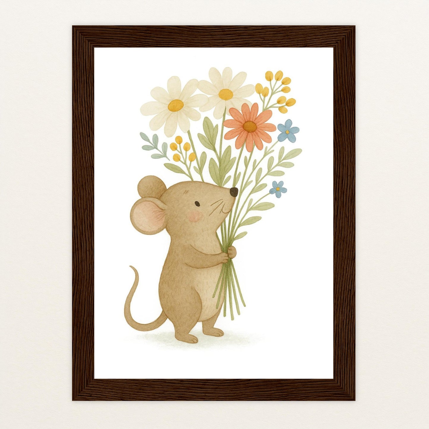 Mimi die Maus - Motiv: "Blumenstrauß" Poster mit Holzrahmen von tinylearner