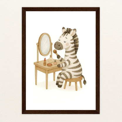 Zinni das Zebra - Motiv: "Schminken" Poster mit Holzrahmen von tinylearner