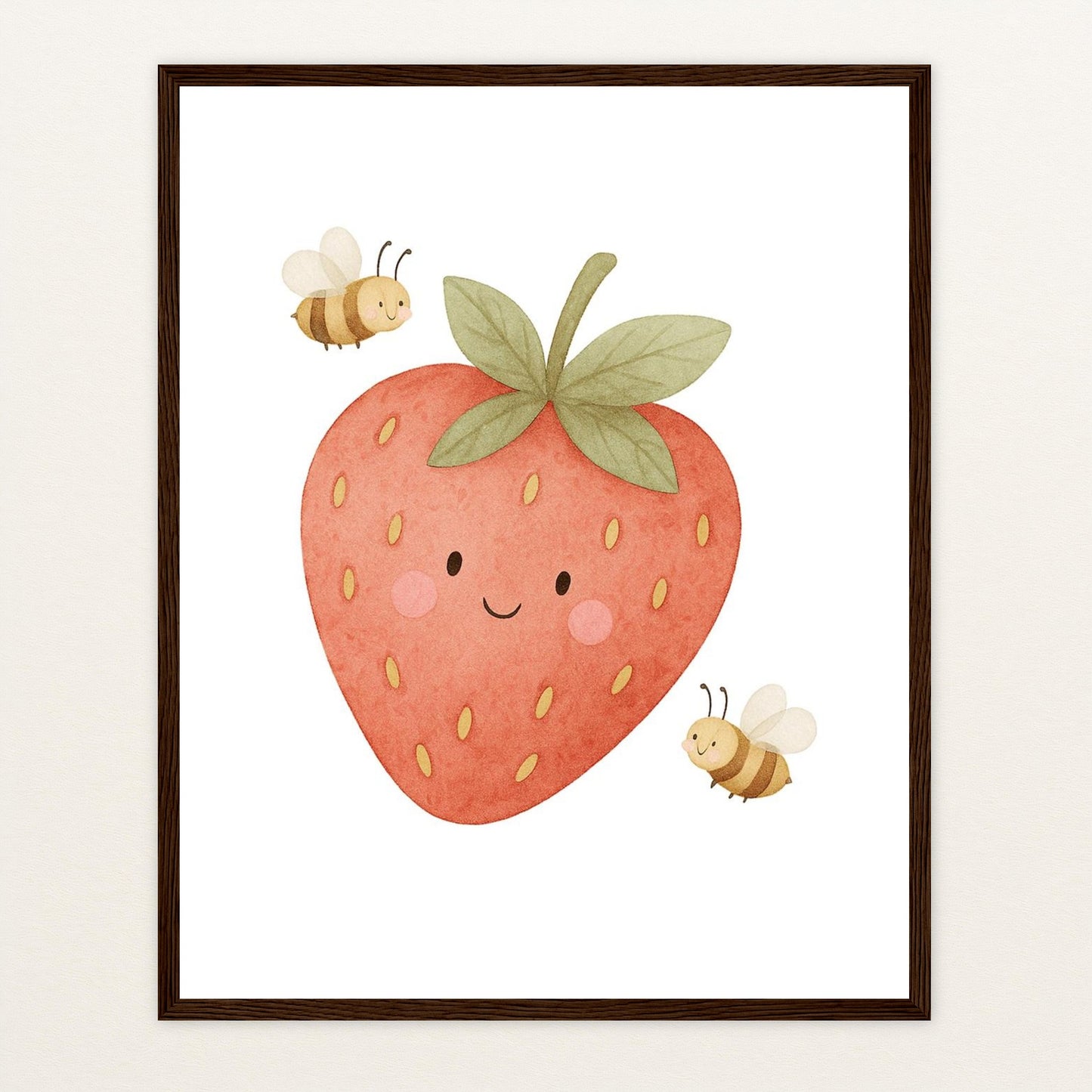 Obst: Erdbeere Poster mit Holzrahmen von tinylearner