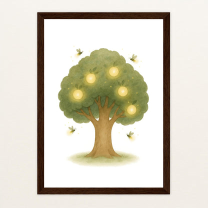 Leuchtbaum Poster mit Holzrahmen von tinylearner