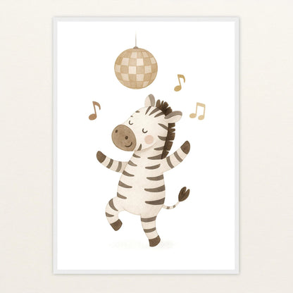 Zinni das Zebra - Motiv: "Tanzen" Poster mit Holzrahmen von tinylearner