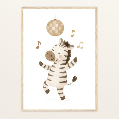 Zinni das Zebra - Motiv: "Tanzen" Poster mit Holzrahmen von tinylearner