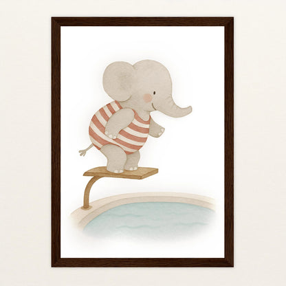 Emil der Elefant - Motiv: "Pool" Poster mit Holzrahmen von tinylearner