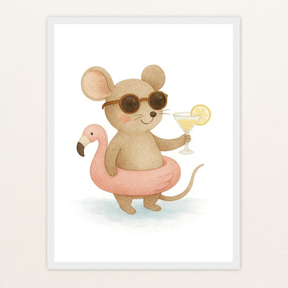 Mimi die Maus - Motiv: "Pooltag" Poster mit Holzrahmen von tinylearner