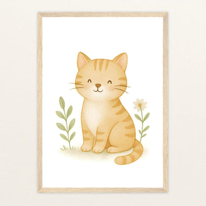 Kira die Katze Poster mit Holzrahmen von tinylearner