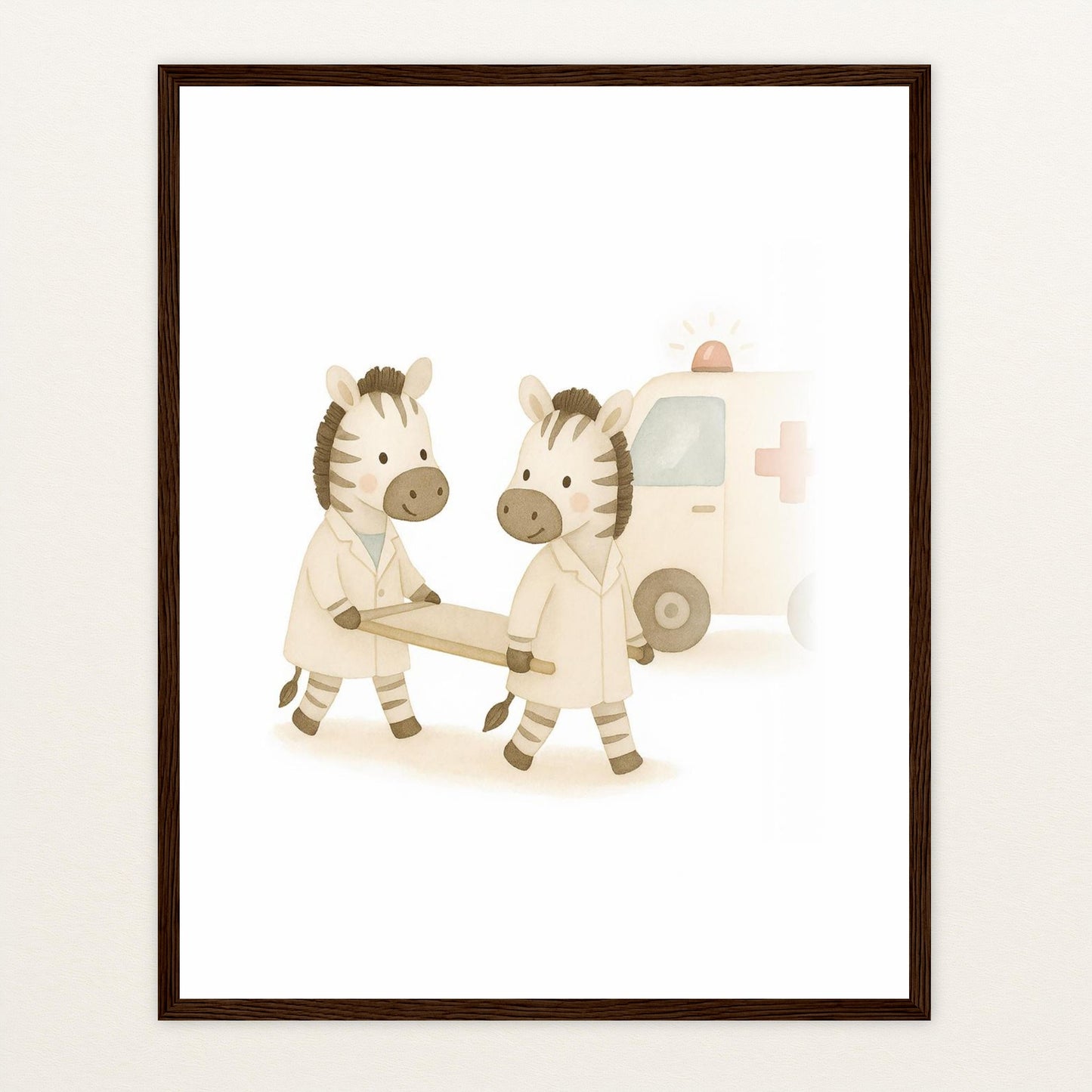 Zinni das Zebra - Motiv: "Krankenwagen" Poster mit Holzrahmen von tinylearner