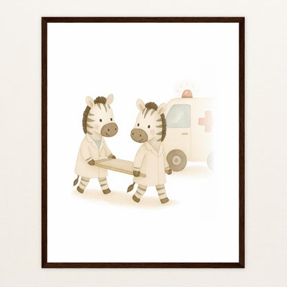 Zinni das Zebra - Motiv: "Krankenwagen" Poster mit Holzrahmen von tinylearner