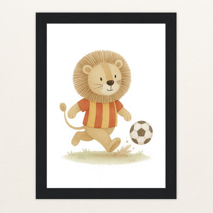 Leo der Löwe - Motiv: "Fußball" Poster mit Holzrahmen von tinylearner