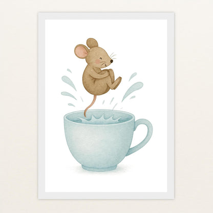 Mimi die Maus - Motiv: "Pool" Poster mit Holzrahmen von tinylearner