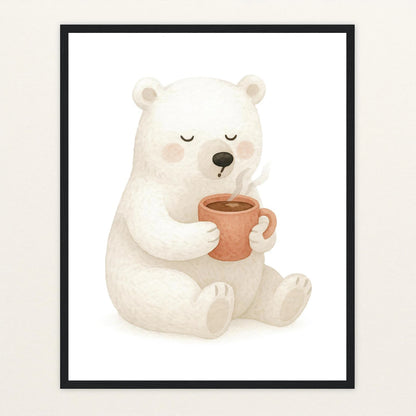Pummel der Polarbär - Motiv: "Kakao" Poster mit Holzrahmen von tinylearner