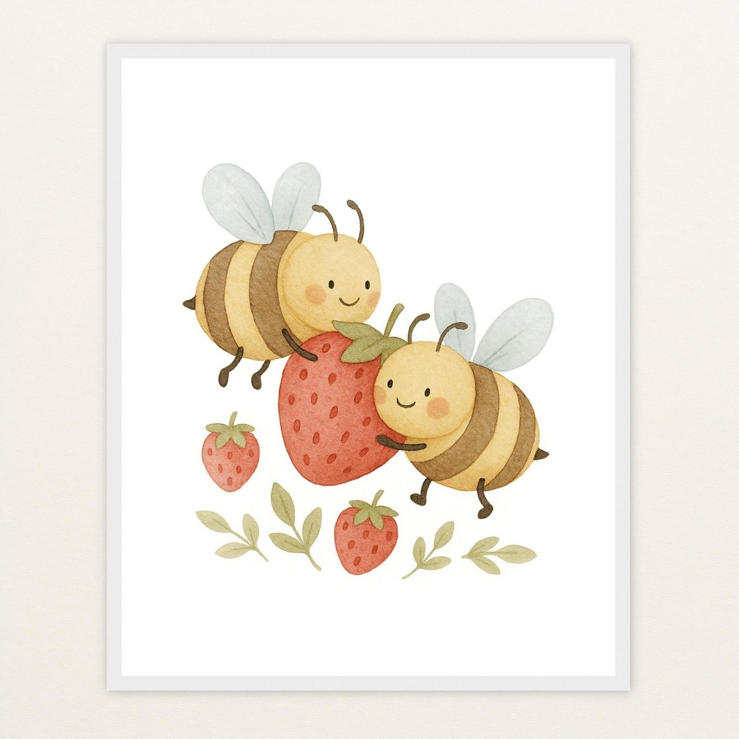 Bibi die Biene - Motiv: "Erdbeere" Poster mit Holzrahmen von tinylearner