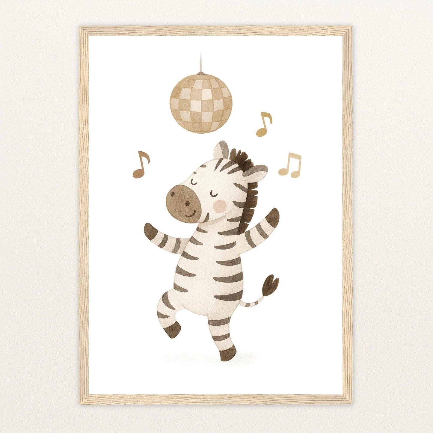 Zinni das Zebra - Motiv: "Tanzen" Poster mit Holzrahmen von tinylearner