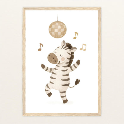 Zinni das Zebra - Motiv: "Tanzen" Poster mit Holzrahmen von tinylearner