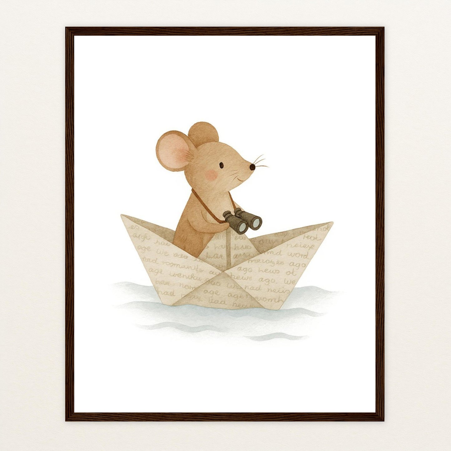 Mimi die Maus - Motiv: "Papierschiff" Poster mit Holzrahmen von tinylearner