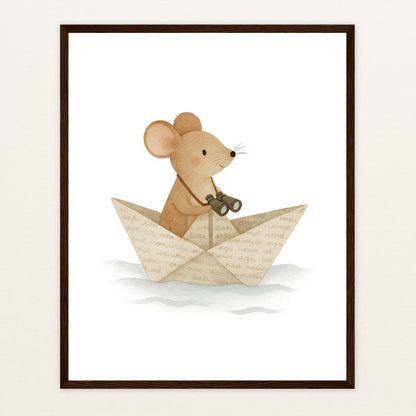 Mimi die Maus - Motiv: "Papierschiff" Poster mit Holzrahmen von tinylearner