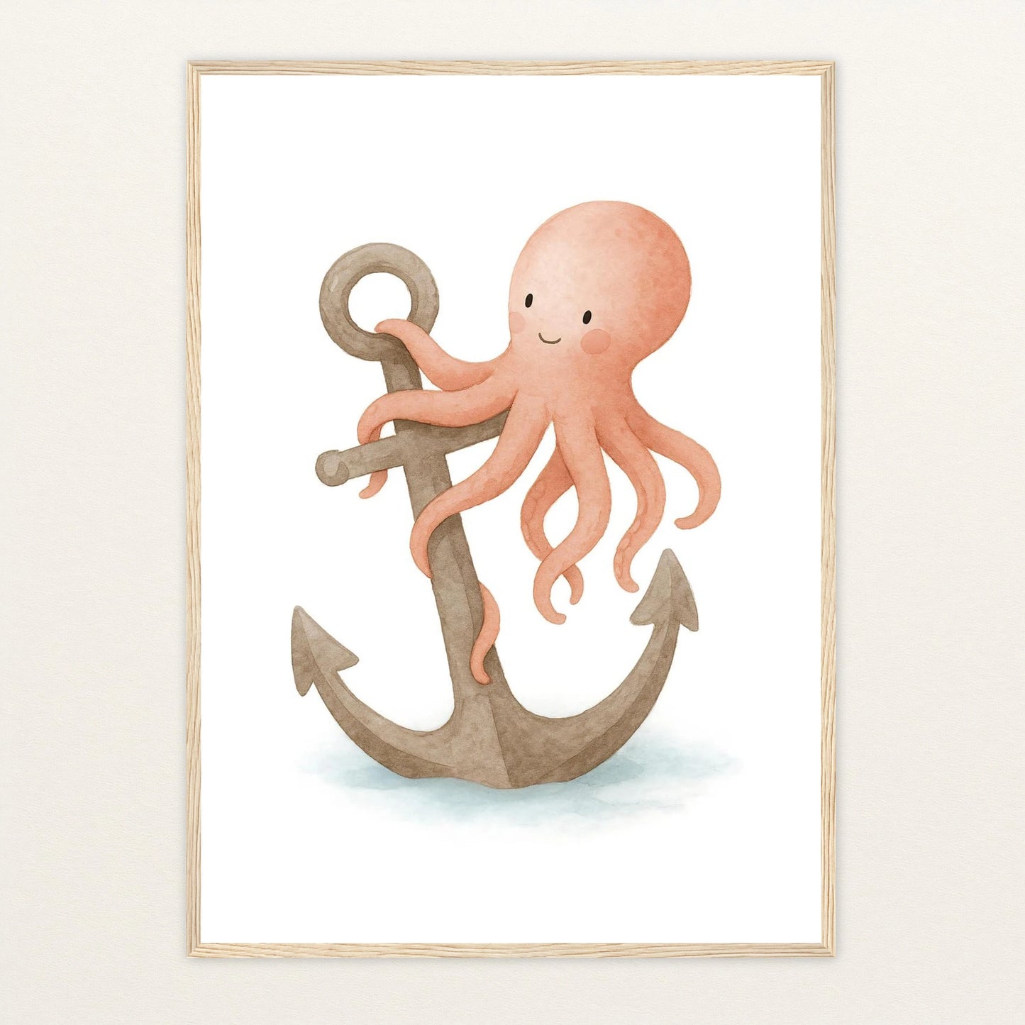 Tilli der Tintenfisch - Motiv: "Anker" Poster mit Holzrahmen von tinylearner