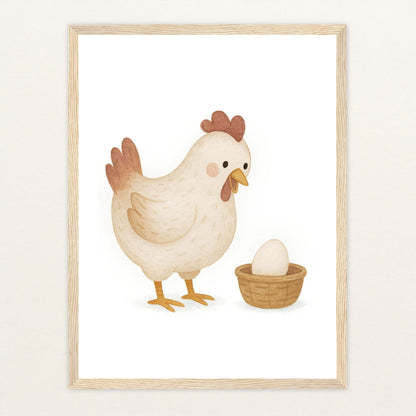 Hanni das Huhn - Motiv: "Ei" Poster mit Holzrahmen von tinylearner
