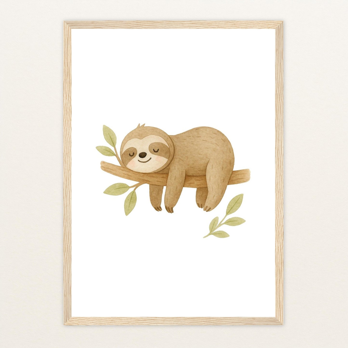 Fred das Faultier Poster mit Holzrahmen von tinylearner