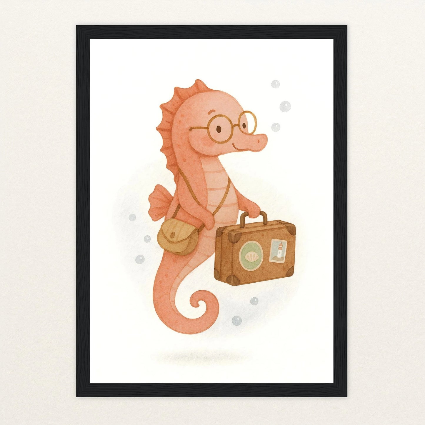 Suri das Seepferdchen - Motiv: "Reisen" Poster mit Holzrahmen von tinylearner