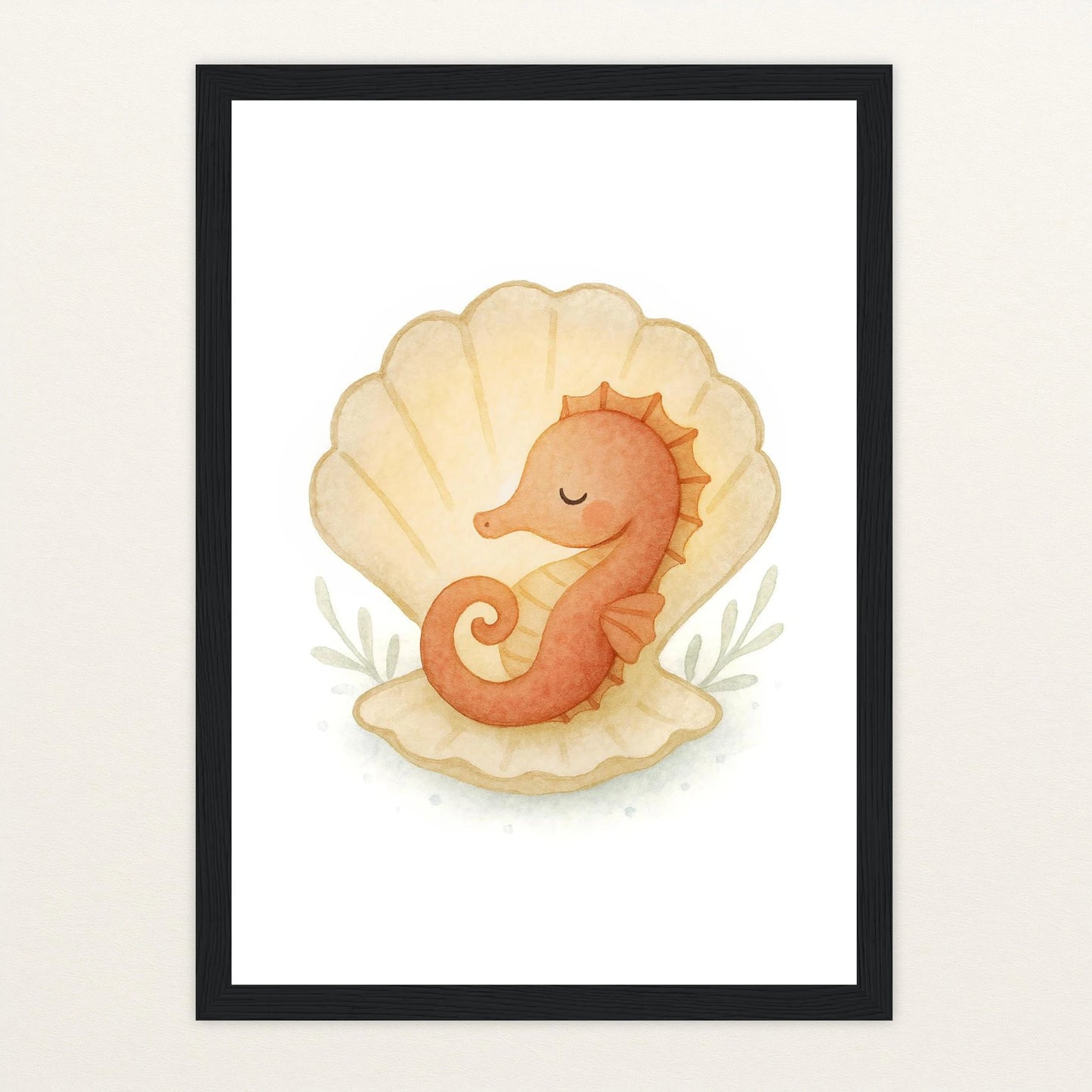 Suri das Seepferdchen - Motiv: "Muschel" Poster mit Holzrahmen von tinylearner