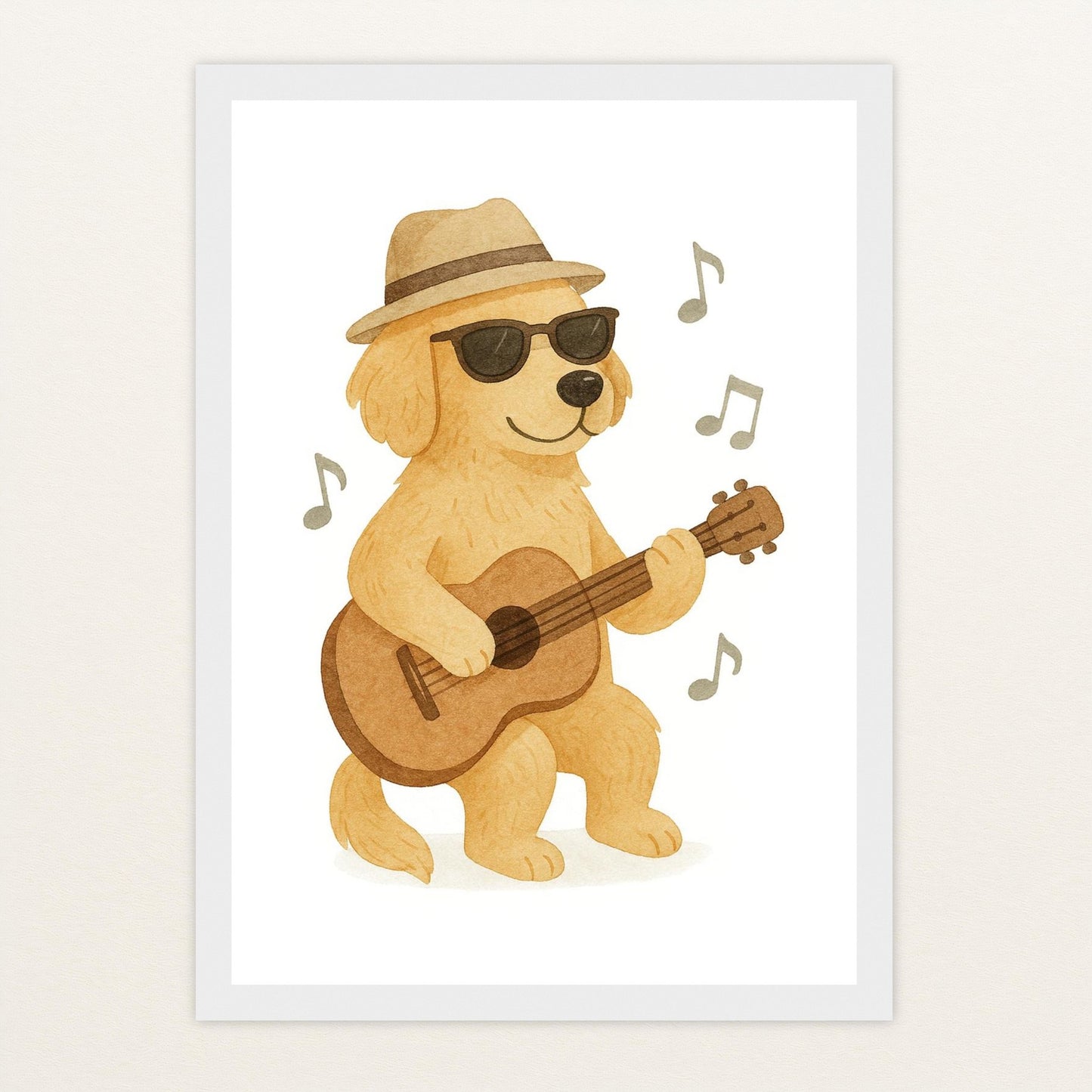 Hugo der Hund - Motiv: "Gitarre" Poster mit Holzrahmen von tinylearner