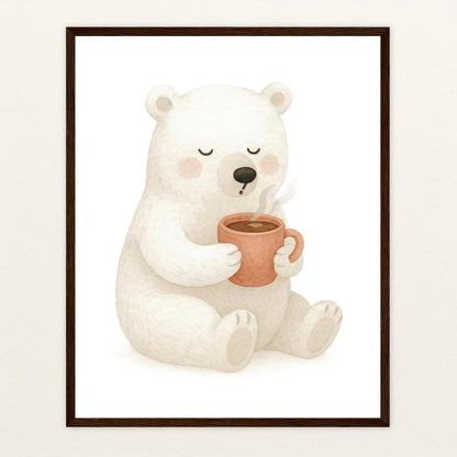 Pummel der Polarbär - Motiv: "Kakao" Poster mit Holzrahmen von tinylearner