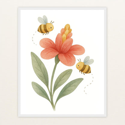 Bibi die Biene - Motiv: "Blume" Poster mit Holzrahmen von tinylearner