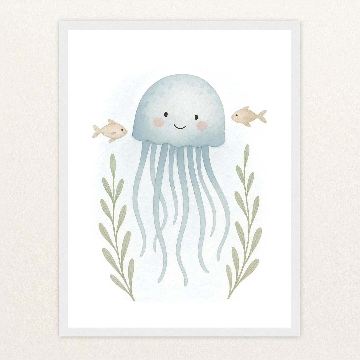 Quinn die Qualle Poster mit Holzrahmen von tinylearner