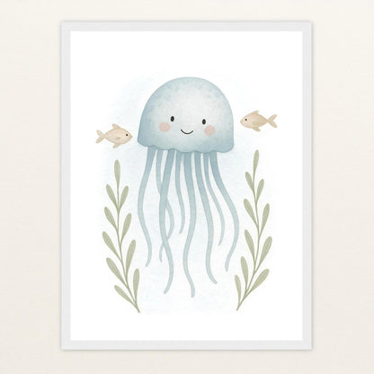 Quinn die Qualle Poster mit Holzrahmen von tinylearner