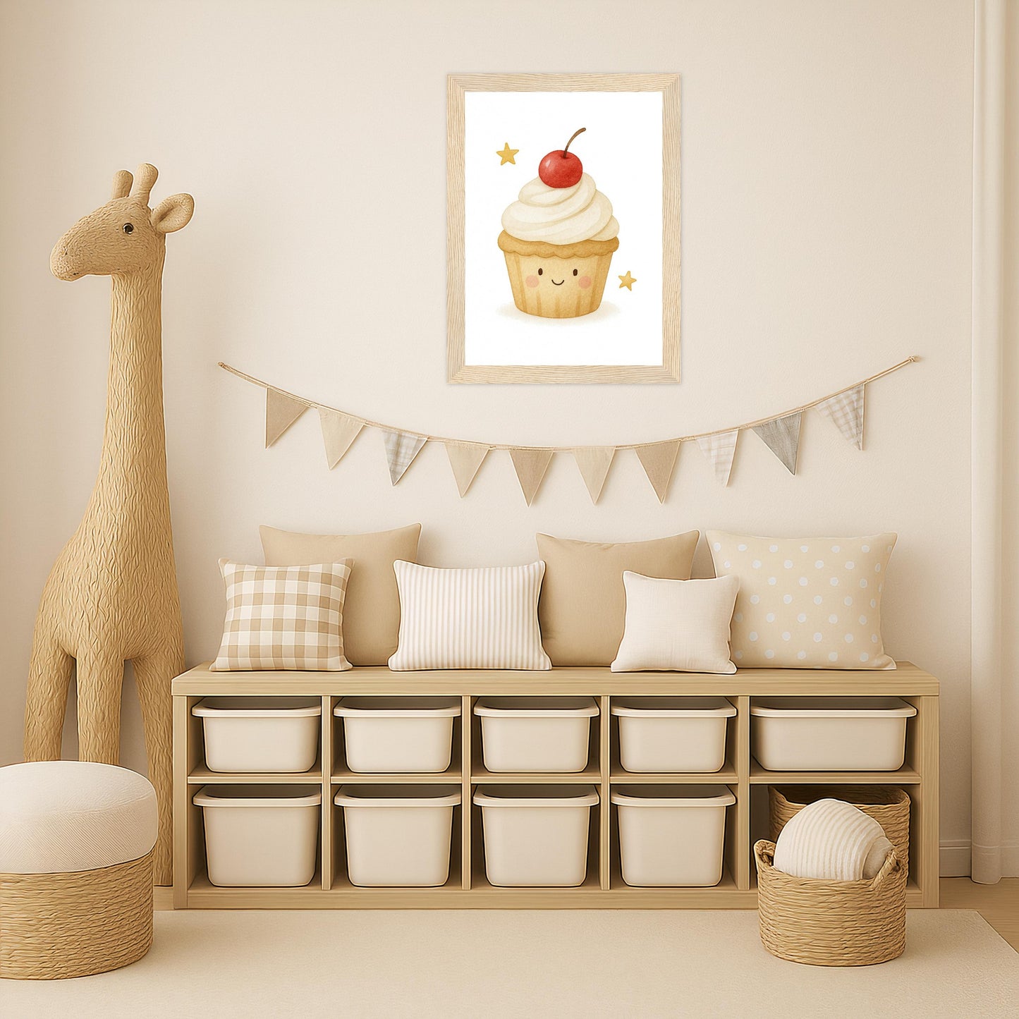 Süßes: Cupcake Poster mit Holzrahmen von tinylearner