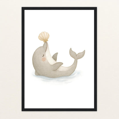 Dora der Delfin - Motiv: "Muschel" Poster mit Holzrahmen von tinylearner