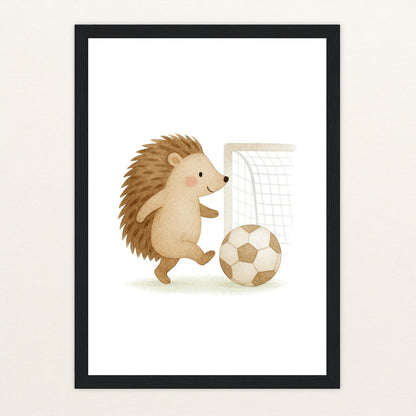 Iggi der Igel - Motiv: "Fußball" Poster mit Holzrahmen von tinylearner