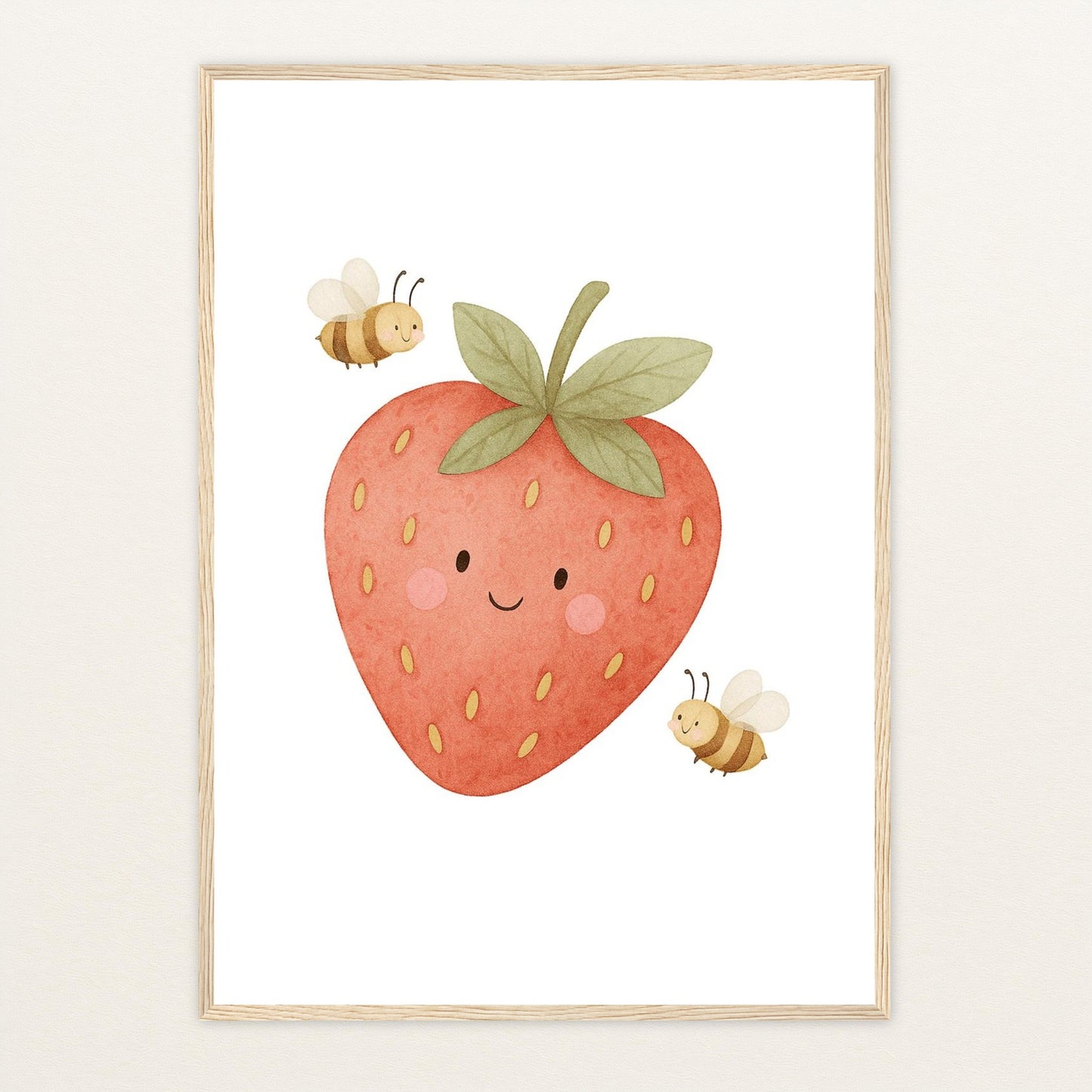 Obst: Erdbeere Poster mit Holzrahmen von tinylearner